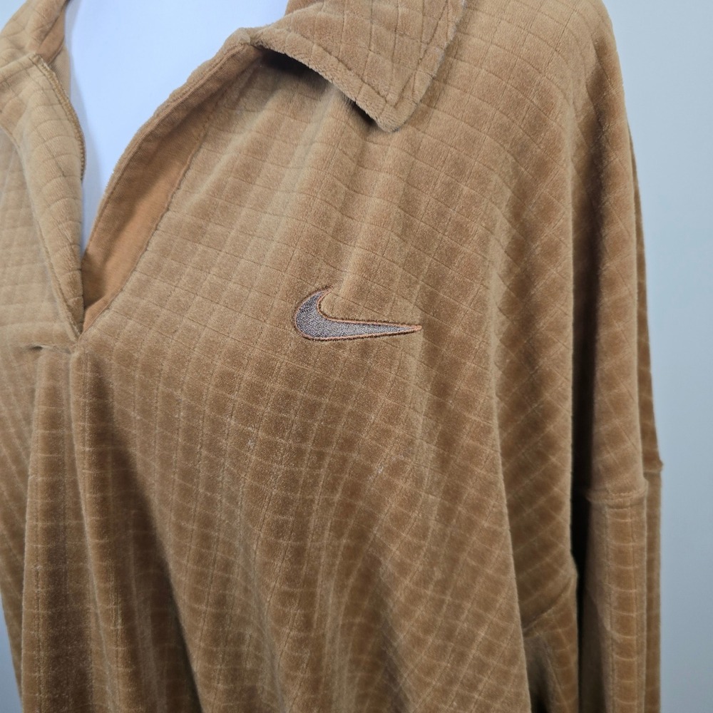 Nike Womens Ale Brown Ironstone Cropped Velour Quilted Pullover Sweatshirt XXL - Picture 3 of 8